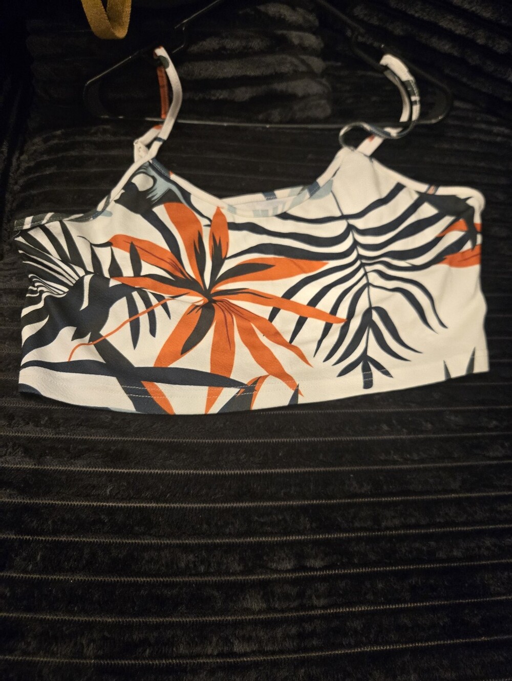 Women's Tropical Print Jumpsuit in White with Black & Orange Leaf Pattern - Picture 6 of 10